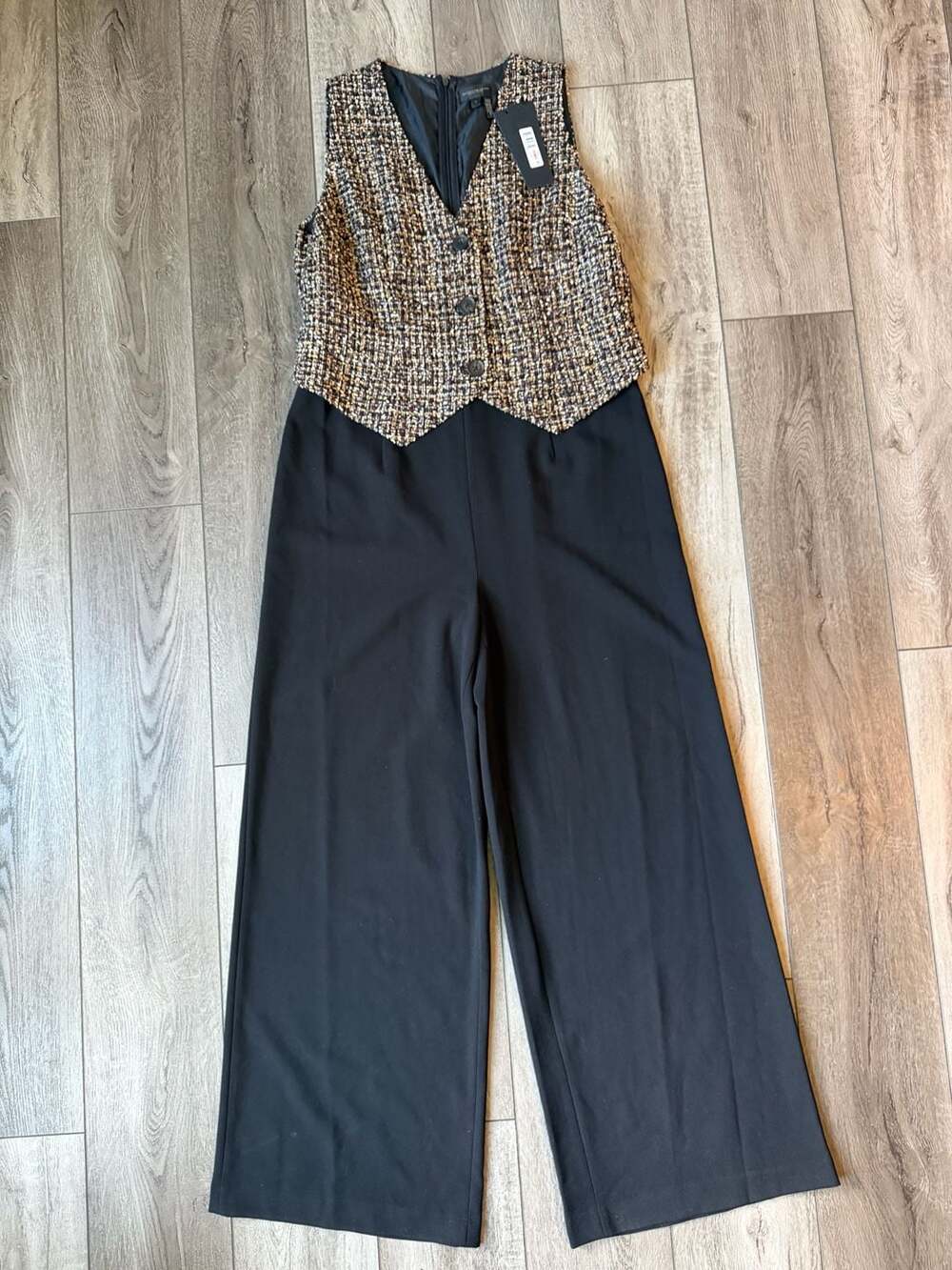Donna Karan New York Tweed Bodice Wide Leg Jumpsuit Size 12